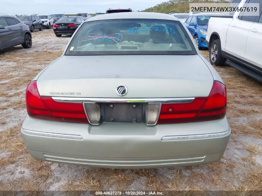 2003 Mercury Grand Marquis Gs VIN: 2MEFM74WX3X667619 Lot: 40627278