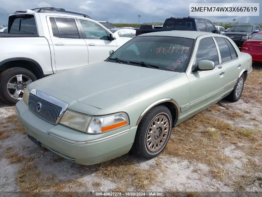 2003 Mercury Grand Marquis Gs VIN: 2MEFM74WX3X667619 Lot: 40627278