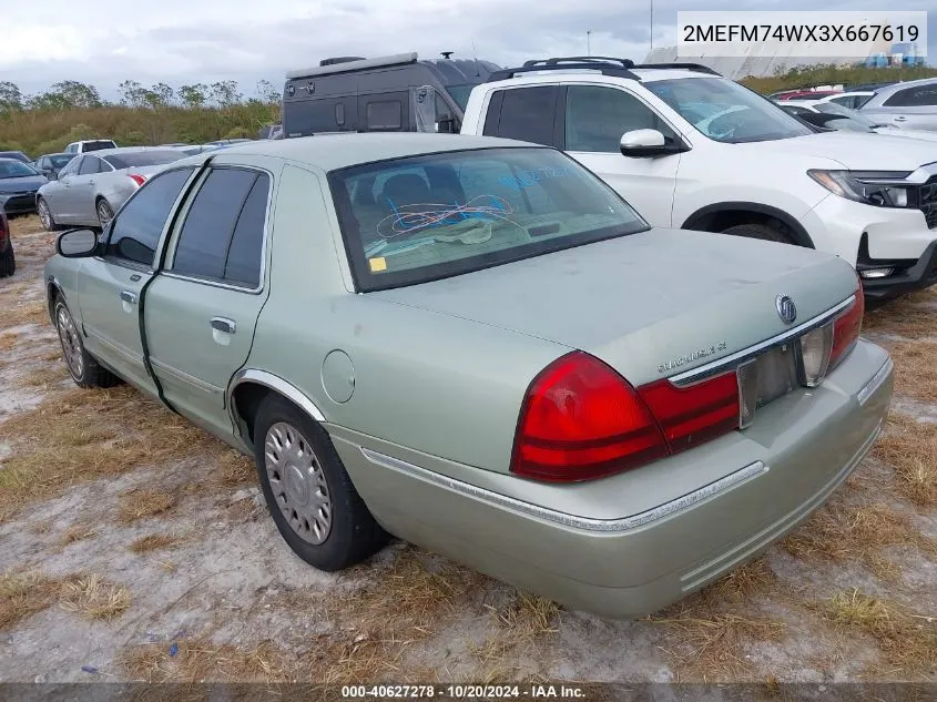 2003 Mercury Grand Marquis Gs VIN: 2MEFM74WX3X667619 Lot: 40627278