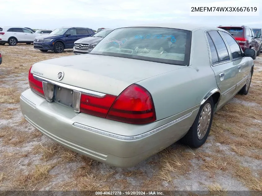 2003 Mercury Grand Marquis Gs VIN: 2MEFM74WX3X667619 Lot: 40627278