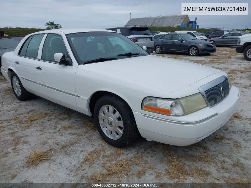 2003 Mercury Grand Marquis Ls VIN: 2MEFM75W83X701460 Lot: 40632712