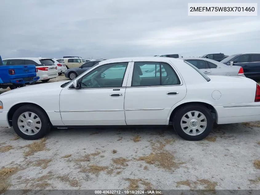 2003 Mercury Grand Marquis Ls VIN: 2MEFM75W83X701460 Lot: 40632712