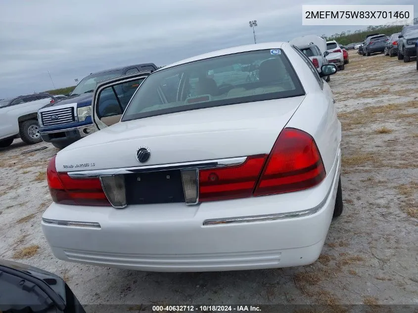 2003 Mercury Grand Marquis Ls VIN: 2MEFM75W83X701460 Lot: 40632712