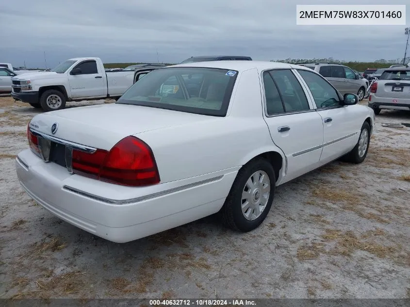 2003 Mercury Grand Marquis Ls VIN: 2MEFM75W83X701460 Lot: 40632712