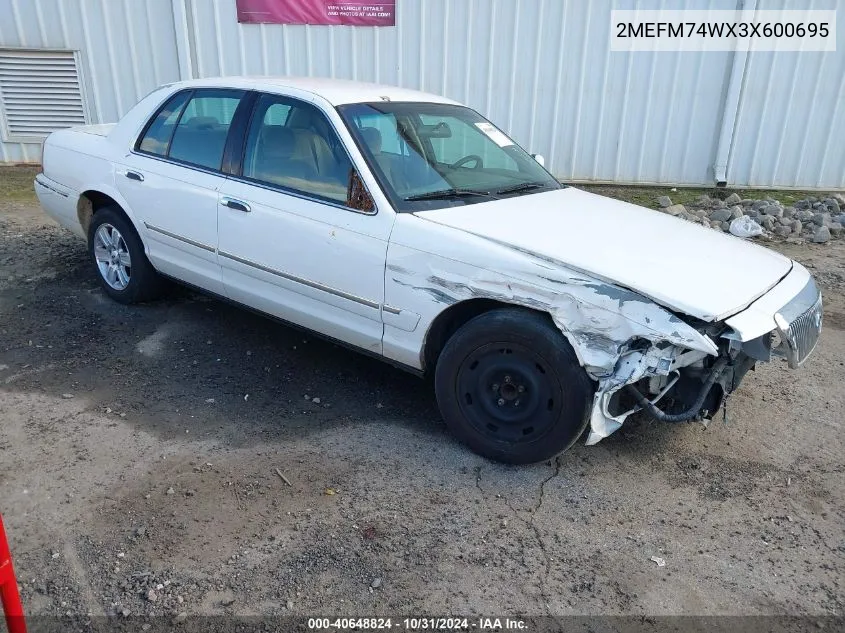 2003 Mercury Grand Marquis Gs VIN: 2MEFM74WX3X600695 Lot: 40648824