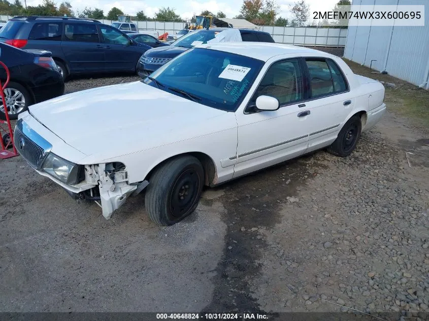 2003 Mercury Grand Marquis Gs VIN: 2MEFM74WX3X600695 Lot: 40648824