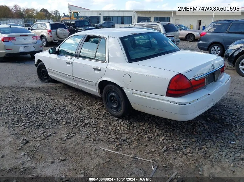 2003 Mercury Grand Marquis Gs VIN: 2MEFM74WX3X600695 Lot: 40648824