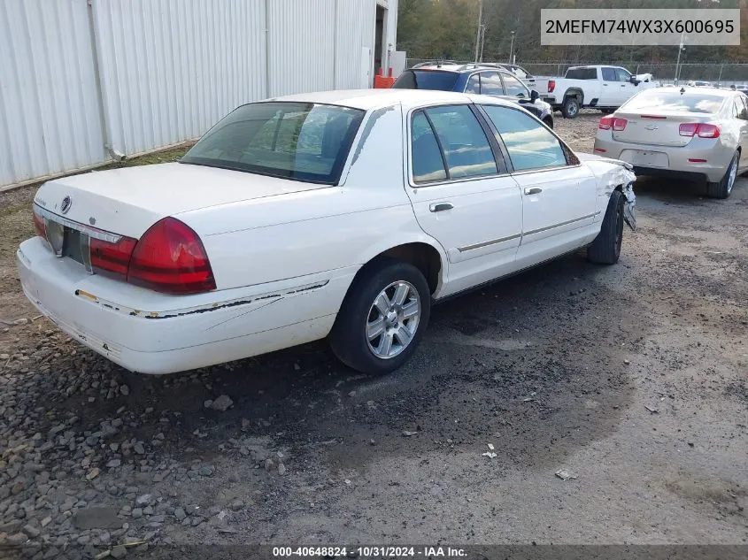 2003 Mercury Grand Marquis Gs VIN: 2MEFM74WX3X600695 Lot: 40648824