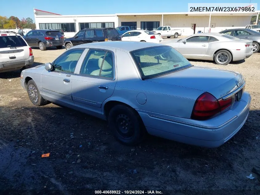 2003 Mercury Grand Marquis Gs VIN: 2MEFM74W23X679862 Lot: 40659922