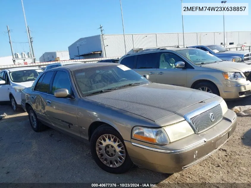 2003 Mercury Grand Marquis Gs VIN: 2MEFM74W23X638857 Lot: 40677376