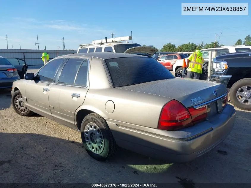 2003 Mercury Grand Marquis Gs VIN: 2MEFM74W23X638857 Lot: 40677376