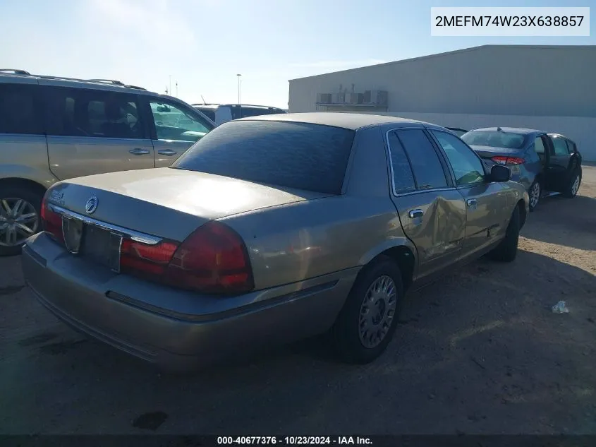 2003 Mercury Grand Marquis Gs VIN: 2MEFM74W23X638857 Lot: 40677376