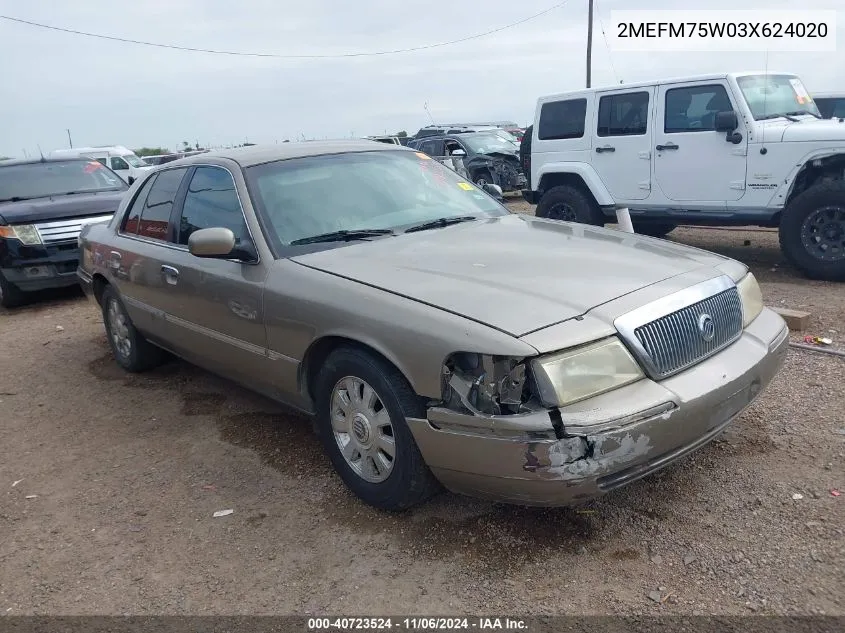 2003 Mercury Grand Marquis Ls VIN: 2MEFM75W03X624020 Lot: 40723524