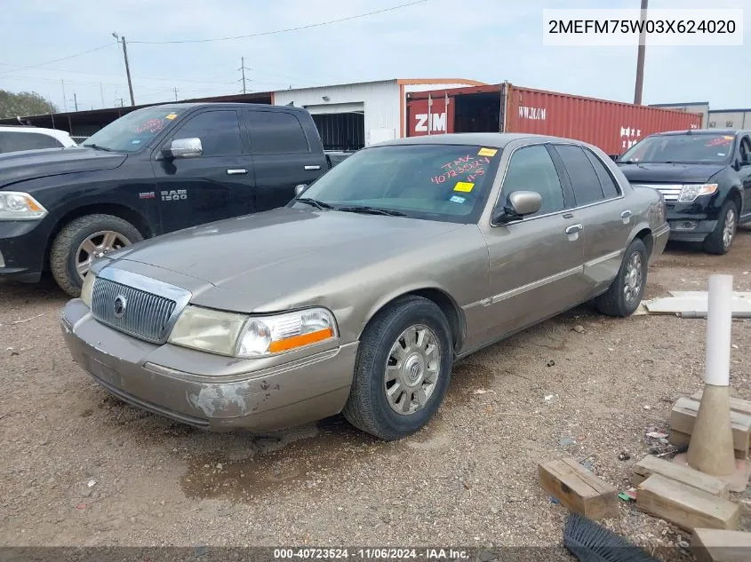 2003 Mercury Grand Marquis Ls VIN: 2MEFM75W03X624020 Lot: 40723524