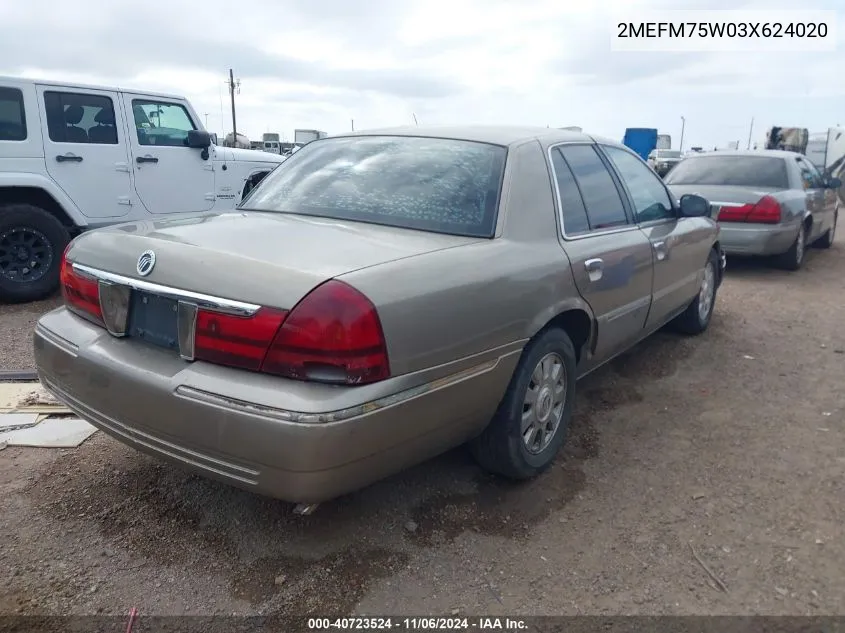 2003 Mercury Grand Marquis Ls VIN: 2MEFM75W03X624020 Lot: 40723524