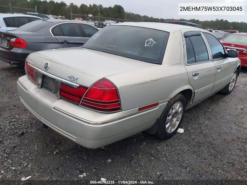 2003 Mercury Grand Marquis Ls VIN: 2MEHM75W53X703045 Lot: 40743235