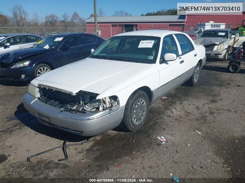 2003 Mercury Grand Marquis Gs VIN: 2MEFM74W13X703410 Lot: 40758908