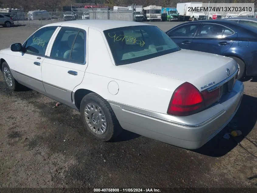 2003 Mercury Grand Marquis Gs VIN: 2MEFM74W13X703410 Lot: 40758908