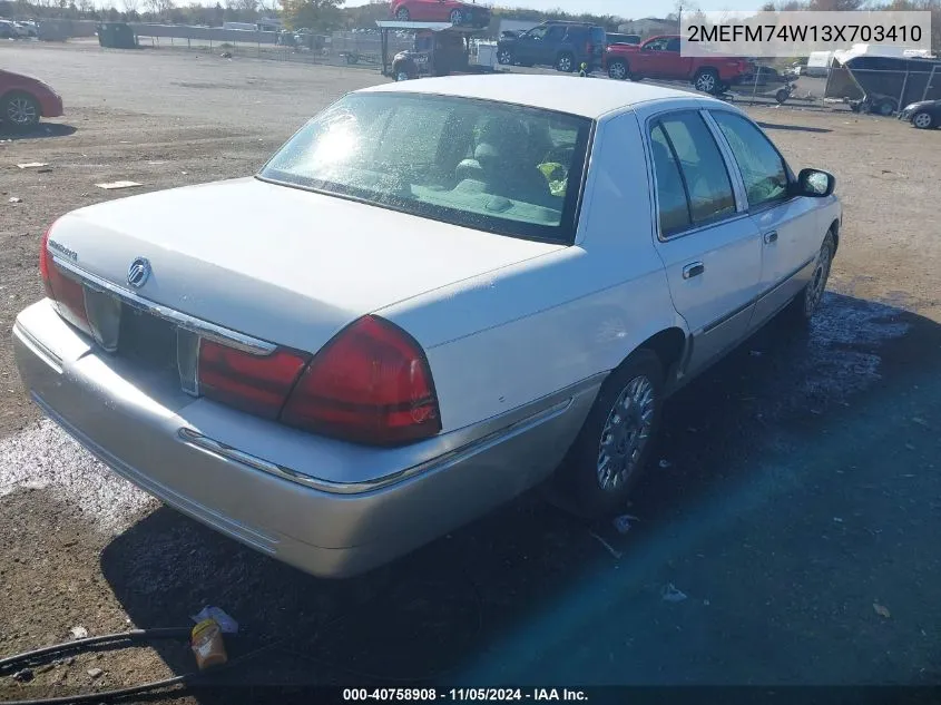 2003 Mercury Grand Marquis Gs VIN: 2MEFM74W13X703410 Lot: 40758908