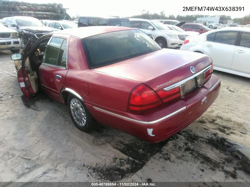 2003 Mercury Grand Marquis Gs VIN: 2MEFM74W43X638391 Lot: 40769854