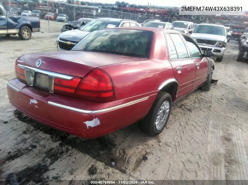 2003 Mercury Grand Marquis Gs VIN: 2MEFM74W43X638391 Lot: 40769854