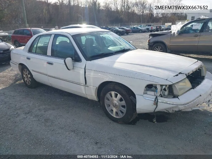 2003 Mercury Grand Marquis Ls VIN: 2MEFM75WX3X667652 Lot: 40784083