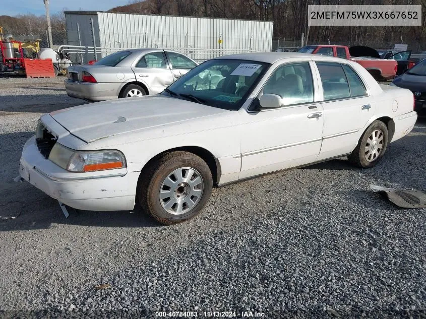 2003 Mercury Grand Marquis Ls VIN: 2MEFM75WX3X667652 Lot: 40784083