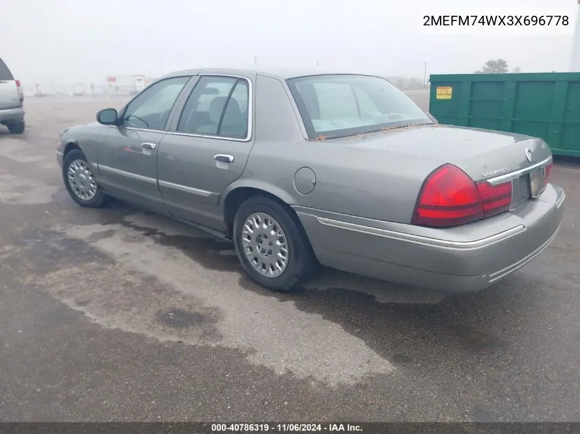 2003 Mercury Grand Marquis Gs VIN: 2MEFM74WX3X696778 Lot: 40786319