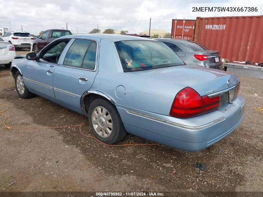 2003 Mercury Grand Marquis Ls VIN: 2MEFM75W43X667386 Lot: 40795952