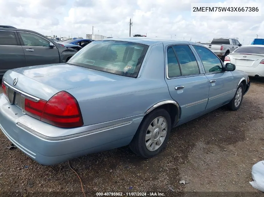 2003 Mercury Grand Marquis Ls VIN: 2MEFM75W43X667386 Lot: 40795952