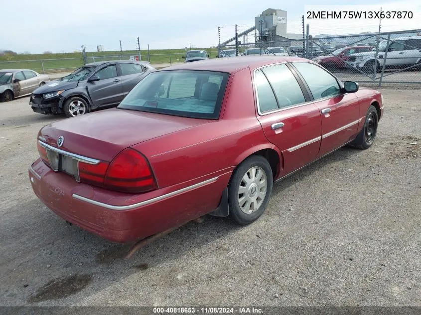 2003 Mercury Grand Marquis Ls VIN: 2MEHM75W13X637870 Lot: 40818653