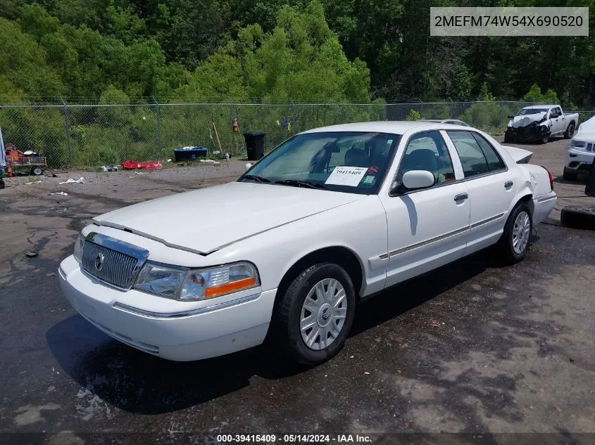 2004 Mercury Grand Marquis Gs VIN: 2MEFM74W54X690520 Lot: 39415409