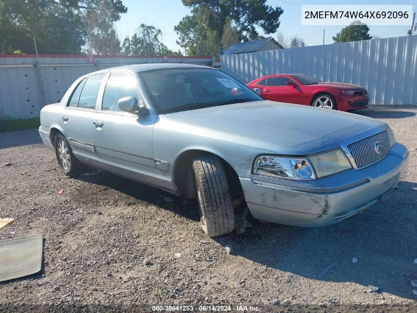 2004 Mercury Grand Marquis Gs VIN: 2MEFM74W64X692096 Lot: 39641253