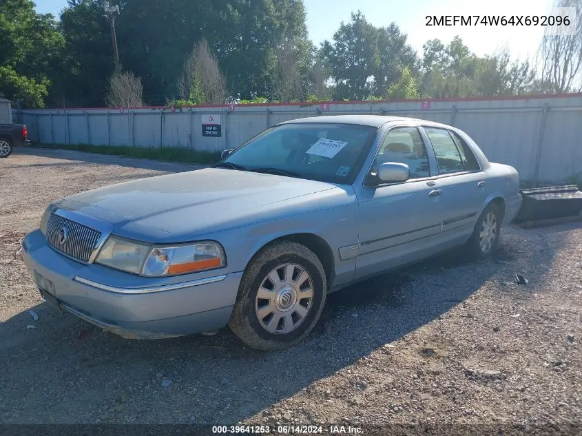 2004 Mercury Grand Marquis Gs VIN: 2MEFM74W64X692096 Lot: 39641253