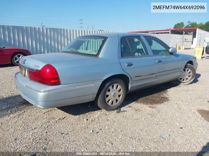 2004 Mercury Grand Marquis Gs VIN: 2MEFM74W64X692096 Lot: 39641253