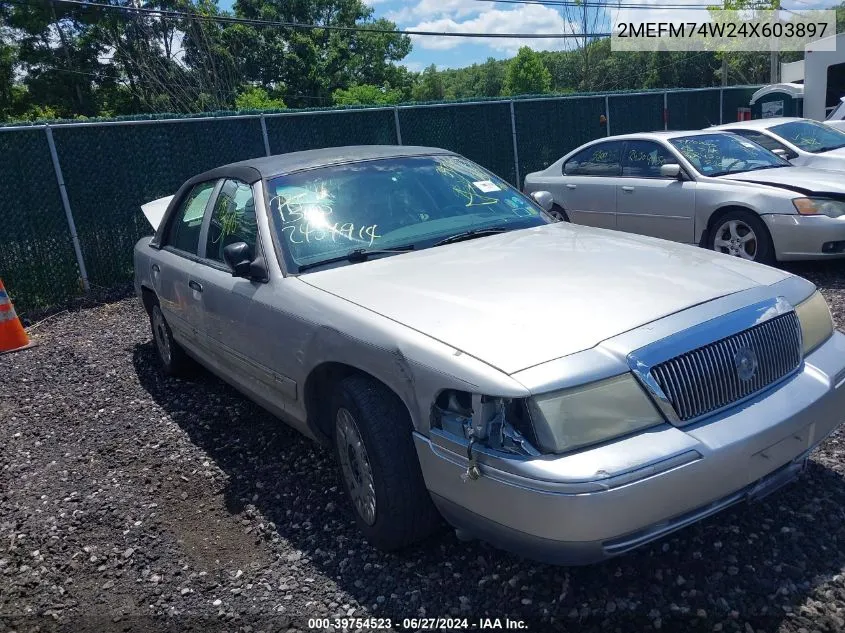 2004 Mercury Grand Marquis Gs VIN: 2MEFM74W24X603897 Lot: 39754523