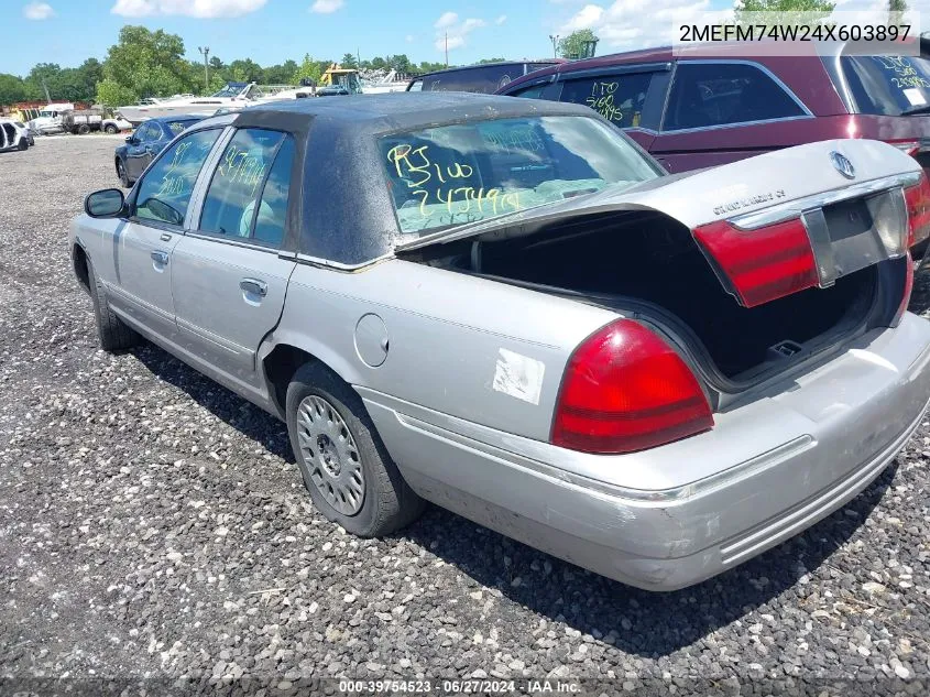 2004 Mercury Grand Marquis Gs VIN: 2MEFM74W24X603897 Lot: 39754523