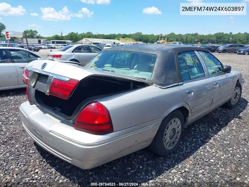 2004 Mercury Grand Marquis Gs VIN: 2MEFM74W24X603897 Lot: 39754523