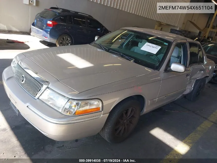 2004 Mercury Grand Marquis Gs VIN: 2MEFM74W54X651104 Lot: 39914035