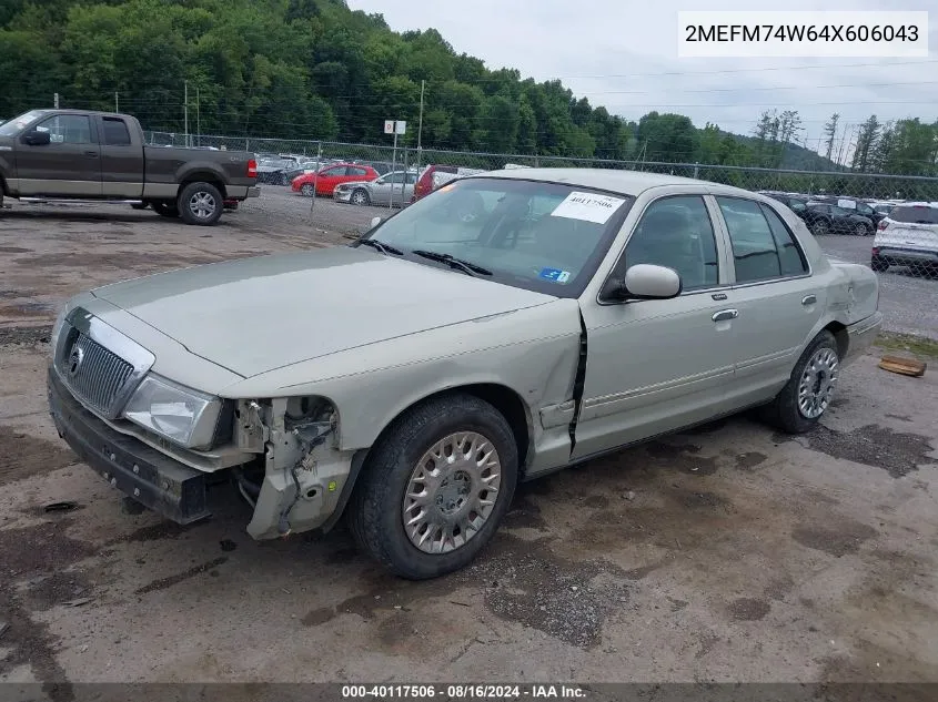 2004 Mercury Grand Marquis Gs VIN: 2MEFM74W64X606043 Lot: 40117506