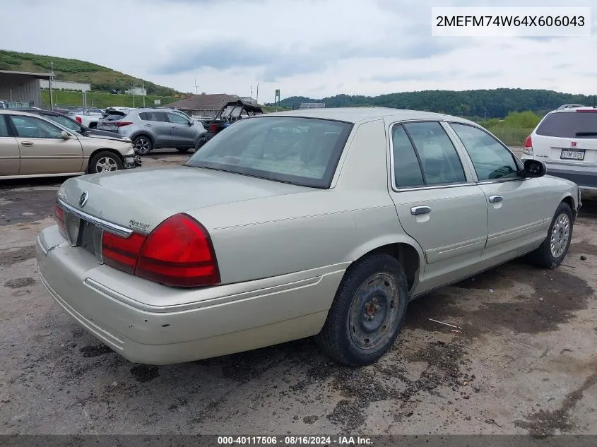 2004 Mercury Grand Marquis Gs VIN: 2MEFM74W64X606043 Lot: 40117506