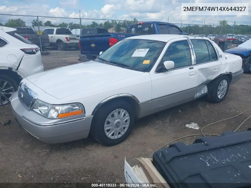 2004 Mercury Grand Marquis Gs VIN: 2MEFM74W14X644327 Lot: 40119333