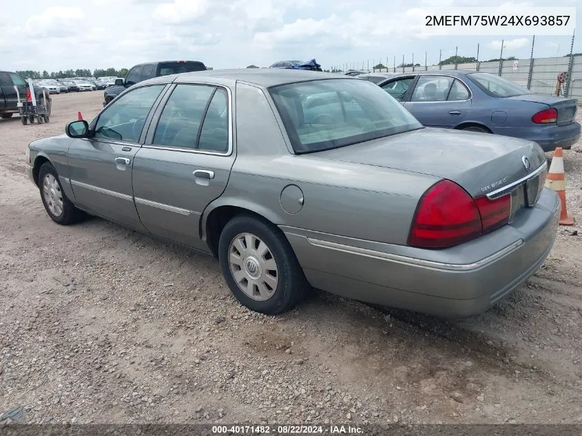 2004 Mercury Grand Marquis Ls VIN: 2MEFM75W24X693857 Lot: 40171482