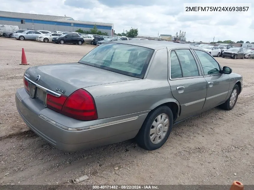 2004 Mercury Grand Marquis Ls VIN: 2MEFM75W24X693857 Lot: 40171482