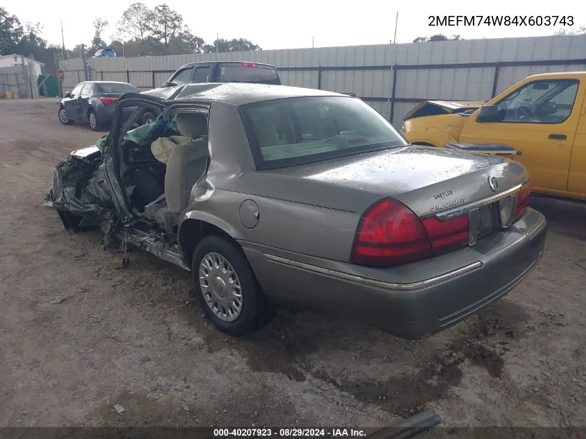 2004 Mercury Grand Marquis Gs VIN: 2MEFM74W84X603743 Lot: 40207923