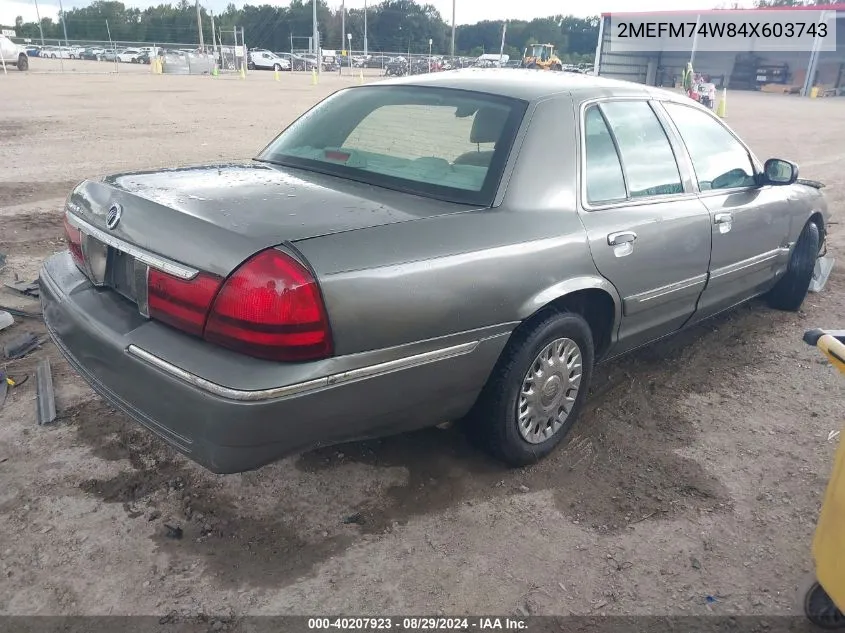 2004 Mercury Grand Marquis Gs VIN: 2MEFM74W84X603743 Lot: 40207923