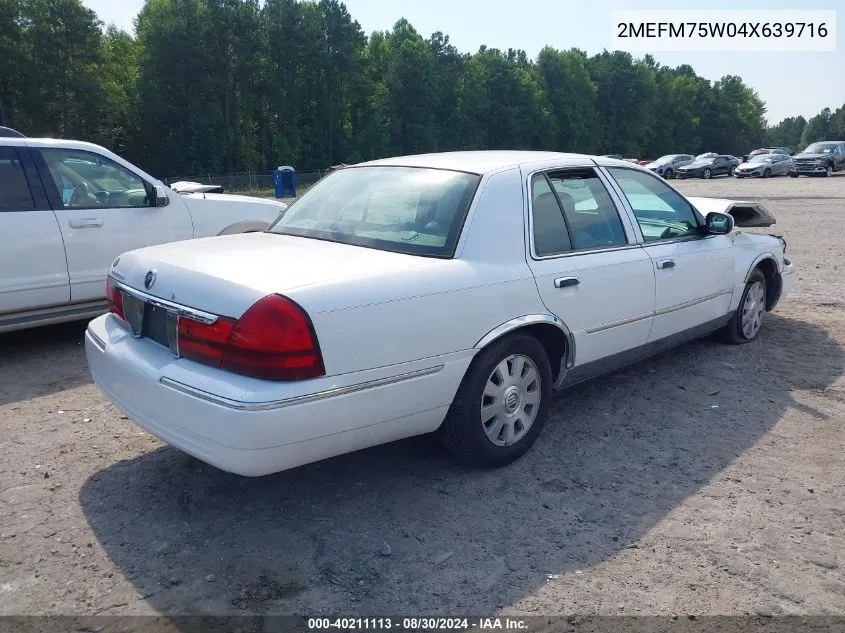 2004 Mercury Grand Marquis Ls VIN: 2MEFM75W04X639716 Lot: 40211113