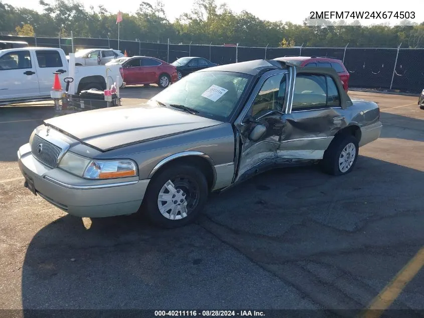 2004 Mercury Grand Marquis Gs VIN: 2MEFM74W24X674503 Lot: 40211116