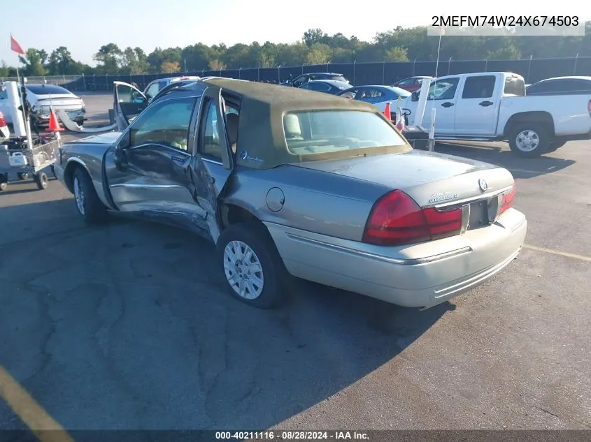 2004 Mercury Grand Marquis Gs VIN: 2MEFM74W24X674503 Lot: 40211116