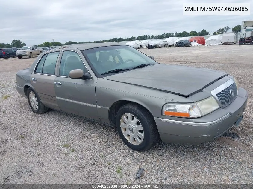 2004 Mercury Grand Marquis Ls VIN: 2MEFM75W94X636085 Lot: 40237938